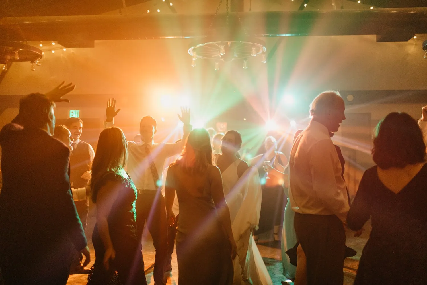 Dancing and celebrating inside modern barn